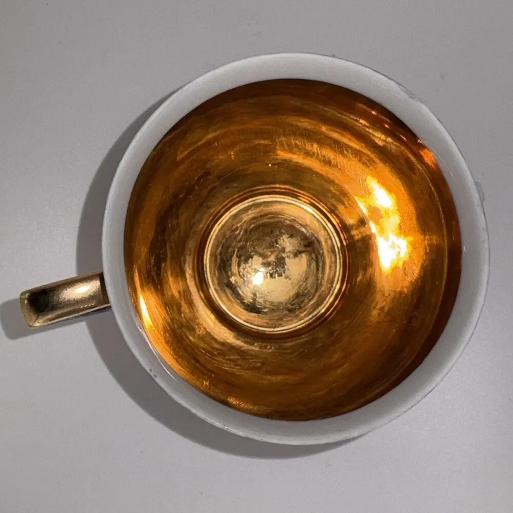 Vintage Wawel Poland Mid Century Demitasse Cup & Saucer Set 3 Blue Marbled Gold